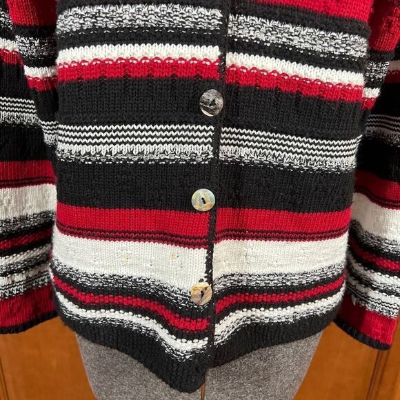 Vintage Reba Rose Made in New York Black White and Red Striped Knitted Cardigan - Picture 6 of 15